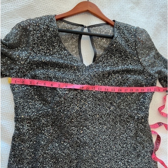 Kay Unger Grey Sparkle Jagged Edge Sheath Dress - Picture 12 of 16